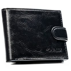 Czarny portfel męski ze skóry ekologicznej zamykany zatrzaskiem - 4U Cavaldi. Czarne portfele męskie 4U Cavaldi, bez wzorów, ze skóry ekologicznej. Za 23.99 zł.