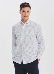 PAKO LORENTE - Biała bawełniana koszula mikrowzór. Białe koszule męskie Pako Lorente, l, bez wzorów, z bawełny, bez kołnierzyka, bez ramiączek. Za 199.99 zł.