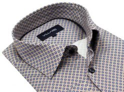 Kolorowa elastyczna koszula męska VILLARO N013. Czarne koszule męskie Mmer / Villaro - Koszule męskie, m, bez wzorów, z bawełny, bez kołnierzyka, bez ramiączek. W wyprzedaży za 198.00 zł.