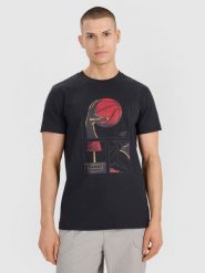 4F T-shirt oversize z nadrukiem męski - czarny S. Czarne t-shirty sportowe męskie 4f, m, bez wzorów, z bawełny, klasyczne, bez ramiączek. Za 59.99 zł.
