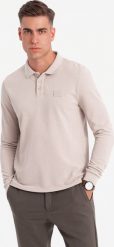 Ombre Strukturalny longsleeve polo męski z naszywką popielaty V3 OM-POLS-0131 L. Szare koszulki polo męskie Ombre, l, z aplikacjami, bez kołnierzyka, bez ramiączek. Za 139.99 zł.