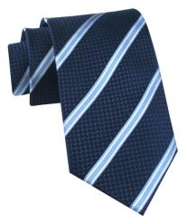 Jedwabny Krawat Męski - His Story - Granat w Pasy. Niebieskie krawaty i muchy męskie His Story, bez wzorów, z jedwabiu, eleganckie. Za 115.00 zł.