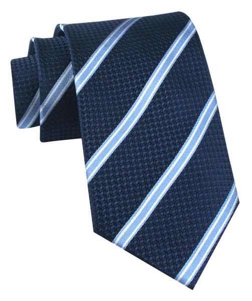 Jedwabny Krawat Męski - His Story - Granat w Pasy. Niebieskie krawaty i muchy męskie His Story, bez wzorów, z jedwabiu, eleganckie. Za 115.00 zł.