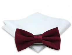 Bordowa Mucha Gładka, Jednokolorowa + Biała Poszetka - Chattier, Męska. Czerwone krawaty i muchy męskie Chattier, bez wzorów, eleganckie. Za 59.00 zł.