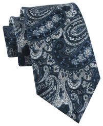 Krawat Męski - Chattier - Odcienie Granatu i Popielu, Wzór Orientalny. Niebieskie krawaty i muchy męskie Chattier, bez wzorów, z tkaniny, eleganckie. Za 49.00 zł.