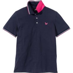 Shirt polo z bawełny pique bonprix ciemnoniebieski. Niebieskie koszulki polo męskie bonprix, m, bez wzorów, z bawełny, bez kołnierzyka, bez ramiączek. Za 44.99 zł.