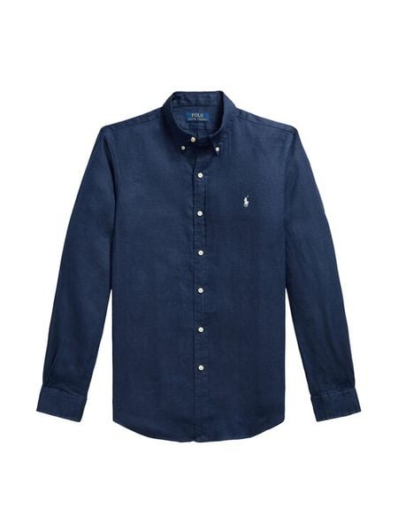 Polo Ralph Lauren Koszula 710968915506 Granatowy Regular Fit. Niebieskie koszule męskie Polo Ralph Lauren, m, bez wzorów, ze lnu, bez kołnierzyka, bez ramiączek. Za 779.99 zł.