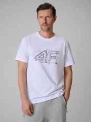 4F T-shirt regular z nadrukiem męski - biały XXL. Białe t-shirty męskie 4f, m, bez wzorów, z bawełny, bez kołnierzyka, bez ramiączek. Za 59.99 zł.