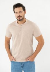 T-shirt z stójką TM-LAB. Brązowe t-shirty męskie Volcano, l, bez wzorów, z bawełny, bez kołnierzyka, bez ramiączek. Za 79.99 zł.