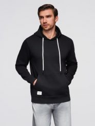 Bluza męska dresowa kangurka z kapturem - czarna V5 - Rozmiar: L. Czarne bluzy nierozpinane męskie Ombre Clothing, l, bez wzorów, z bawełny, z kapturem. W wyprzedaży za 116.99 zł.