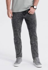 Ombre Spodnie męskie jeansowe slim fit z przeszyciem na kolanach - szary V3 OM-PADP-0109 M. Szare długie spodnie sportowe męskie Ombre, bez wzorów, z jeansu. Za 99.99 zł.
