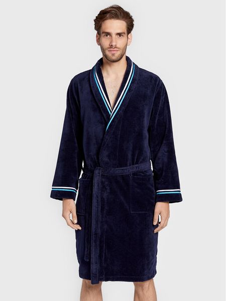 HOM Szlafrok Transat 402443 Granatowy. Niebieskie szlafroki męskie HOM, l, bez wzorów, z bawełny, bez kaptura. Za 439.99 zł.