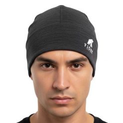 Czapka do biegania z merynosów. Szare czapki męskie FJORK MERINO, bez wzorów, z wełny, sportowe. Za 279.00 zł.