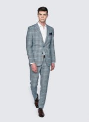 PAKO LORENTE – Niebieskie spodnie garniturowe w kratę. Niebieskie eleganckie spodnie męskie Pako Lorente, bez wzorów, z elastanu. Za 299.99 zł.
