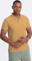 Ombre Męska jednokolorowa koszulka polo BASIC z dzianiny pique - musztardowa V8 OM-POBS-0100 S. Koszulki polo męskie Ombre, m, bez wzorów, z dzianiny, bez kołnierzyka, bez ramiączek. Za 79.99 zł.
