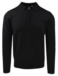 Męski, Lekki Sweter z Wiskozy z Kołnierzykiem Polo - Brave Soul - Czarny. Czarne kardigany męskie Brave Soul, l, bez wzorów, z poliamidu, bez ramiączek. Za 119.00 zł.