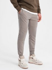 Spodnie dresowe męskie z tkaniny ottoman - popielate V4 - Rozmiar: XXL. Szare spodnie dresowe męskie Ombre Clothing, bez wzorów, z bawełny. W wyprzedaży za 49.99 zł.