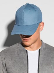 Czapka męska z daszkiem - niebieska V7. Niebieskie czapki męskie Ombre Clothing, bez wzorów, klasyczne. W wyprzedaży za 19.99 zł.