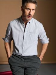 Koszula slim fit - szary. Szare koszule męskie Sinsay, l, bez wzorów, z bawełny, bez kołnierzyka, bez ramiączek. W wyprzedaży za 24.99 zł.