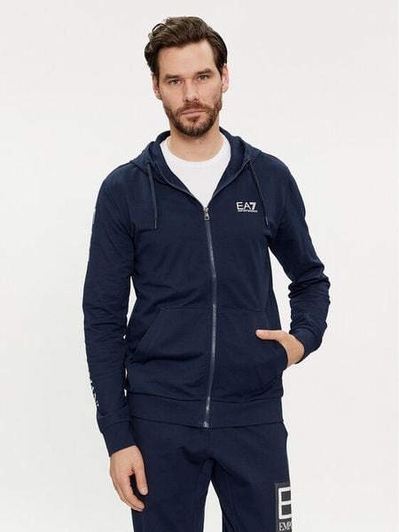 EA7 Emporio Armani Bluza 8NPM13 PJ05Z 1554 Granatowy Regular Fit. Niebieskie bluzy rozpinane męskie EA7 Emporio Armani, m, bez wzorów, z bawełny, bez ramiączek, bez kaptura. Za 299.99 zł.