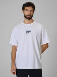 4F T-shirt loose z nadrukiem męski - biały S. Białe t-shirty męskie 4f, m, bez wzorów, z bawełny, bez kołnierzyka, bez ramiączek. Za 79.99 zł.