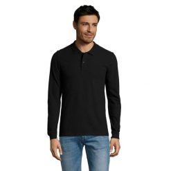 Męska Koszulka Polo Perfect Plain Pique Z Długim Rękawem. Czarne koszulki polo męskie SOL'S, m, bez wzorów, sportowe, bez kołnierzyka, bez ramiączek. Za 83.99 zł.