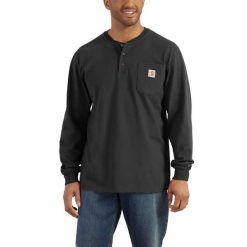 Koszulka bawełniana męska z długim rękawem Carhartt Pocket Henley L/S. Czarne koszulki męskie z długim rękawem Carhartt, l, bez wzorów, z bawełny, sportowe, bez kołnierzyka, bez ramiączek. Za 154.00 zł.