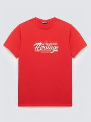 Koszulka męska z nadrukiem czerwona Keren 603. Czerwone t-shirty męskie Big Star, l, bez wzorów, z bawełny, bez kołnierzyka, bez ramiączek. Za 99.99 zł.