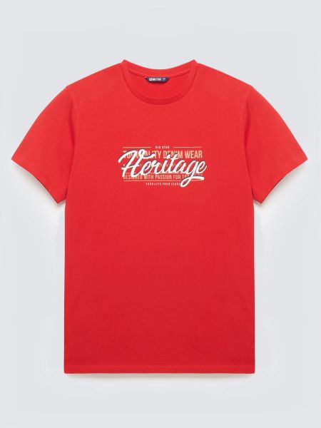 Koszulka męska z nadrukiem czerwona Keren 603. Czerwone t-shirty męskie Big Star, l, bez wzorów, z bawełny, bez kołnierzyka, bez ramiączek. Za 99.99 zł.