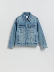 Jeansowa kurtka - niebieski. Niebieskie kurtki męskie Reserved, l, bez wzorów, z denimu, bez ramiączek, bez kaptura. Za 169.99 zł.