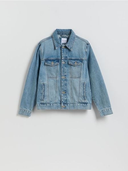 Jeansowa kurtka - niebieski. Niebieskie kurtki męskie Reserved, l, bez wzorów, z denimu, bez ramiączek, bez kaptura. Za 169.99 zł.