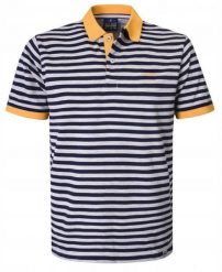 Męska, Bawełniana Koszulka Polo - Pako Jeans - Żółte Akcenty, Paski. Żółte koszulki polo męskie Pako Jeans, l, bez wzorów, z bawełny, casualowe, bez kołnierzyka, bez ramiączek. Za 119.00 zł.