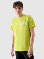 4F T-shirt regular z nadrukiem męski - zielony S. Zielone t-shirty męskie 4f, m, bez wzorów, z bawełny, bez kołnierzyka, bez ramiączek. W wyprzedaży za 29.99 zł.