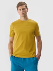 4F T-shirt z nadrukiem męski - żółty XL. Żółte t-shirty męskie 4f, m, bez wzorów, z bawełny, bez kołnierzyka, bez ramiączek. W wyprzedaży za 29.99 zł.