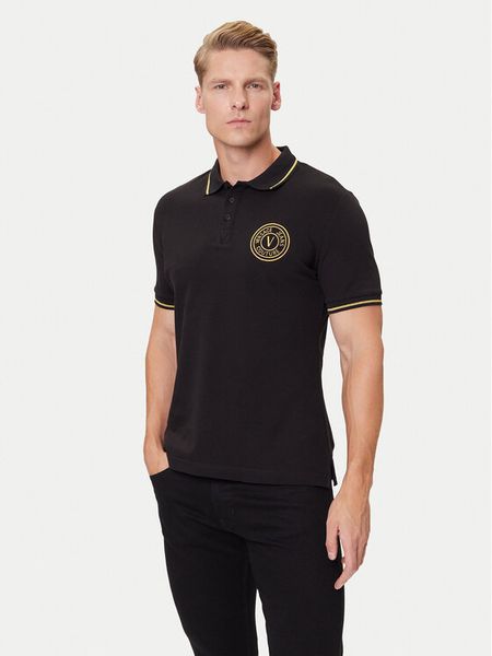 Versace Jeans Couture Polo 79GAGT00 CJ01T Czarny Slim Fit. Czarne koszulki polo męskie Versace Jeans Couture, m, bez wzorów, z bawełny, bez kołnierzyka, bez ramiączek. Za 409.99 zł.