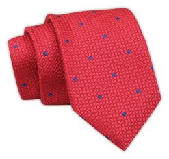 Klasyczny Krawat Męski Czerwony w Granatowy Wzór Geometryczny, Elegancki, 7 cm -Angelo di Monti. Czerwone krawaty i muchy męskie Angelo di Monti, bez wzorów, z tkaniny, eleganckie. Za 45.00 zł.