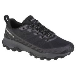 Buty trekkingowe męskie, Merrell Speed Ecco. Czarne buty trekkingowe męskie Merrell, bez wzorów, z gumy, sportowe, bez obcasa, bez zapięcia. Za 625.00 zł.