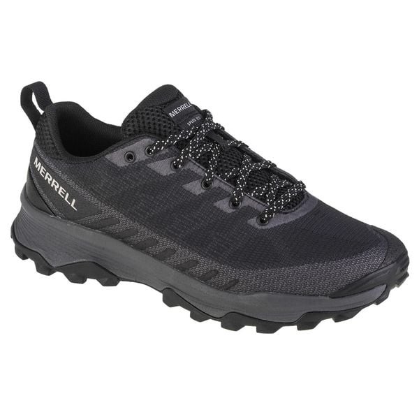 Buty trekkingowe męskie, Merrell Speed Ecco. Czarne buty trekkingowe męskie Merrell, bez wzorów, z gumy, sportowe, bez obcasa, bez zapięcia. Za 449.99 zł.