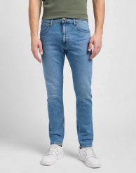 MĘSKIE SPODNIE JEANSOWE LEE RIDER DOWNTOWN 112342258. Niebieskie jeansy męskie Lee, bez wzorów, z bawełny, eleganckie. W wyprzedaży za 119.99 zł.