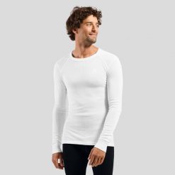 Koszulka męska Odlo BL TOP crew neck l/s ACTIVE WARM ECO. Białe bielizna termoaktywna męska Odlo, l, bez wzorów, bez ramiączek, na fitness i siłownię. Za 259.99 zł.