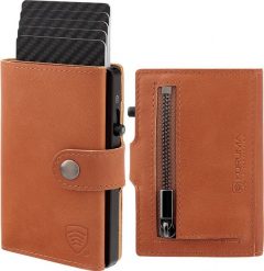 KORUMA Skórzany portfel męski z kieszenią na bilon oraz aluminiowym etui z wysuwanymi kartami (brązowy) Uniwersalny. Brązowe portfele męskie KORUMA, bez wzorów. Za 199.99 zł.