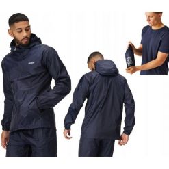Kurtka przeciwdeszczowa dla mężczyzn Regatta RMW281 z kapturem. Niebieskie kurtki męskie Regatta, m, bez wzorów, sportowe, bez ramiączek, z kapturem. W wyprzedaży za 109.99 zł.