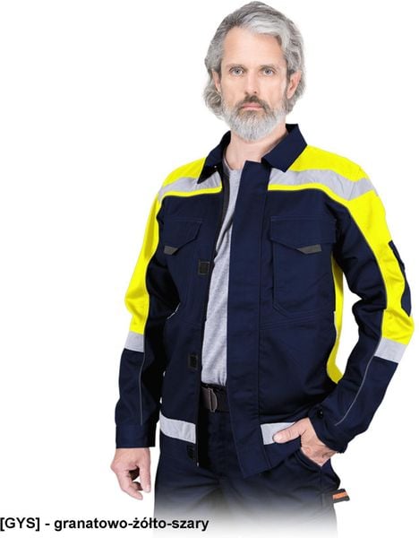 PROM-J - Bluza ochronna, tkana - granatowo-żółto-szary 3XL. Brązowe bluzy nierozpinane męskie Reis, m, bez wzorów, bez ramiączek, bez kaptura. Za 110.48 zł.