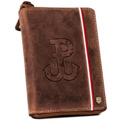 Portfel skórzany patriotyczny Peterson [DH] PTN 340PW-02 2-1-4 brązowy. Brązowe portfele męskie Peterson, bez wzorów, z nubiku. Za 104.00 zł.