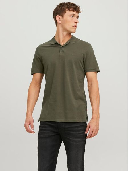 Jack & Jones Polo Basic 12136516 Zielony Slim Fit. Zielone koszulki polo męskie Jack & Jones, m, bez wzorów, z bawełny, bez kołnierzyka, bez ramiączek. Za 69.99 zł.