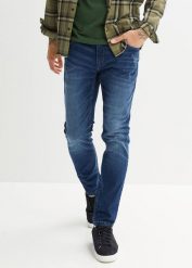 Dżinsy ze stretchem o kroju slim fit, straight. Niebieskie jeansy męskie bonprix, bez wzorów, z jeansu. Za 124.99 zł.