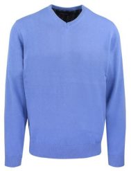Męski, Bawełniany Sweter w Serek (V-neck) - Adriano Guinari - Niebieski. Niebieskie swetry męskie Adriano Guinari, bez wzorów, z bawełny, biznesowe, bez kołnierzyka, bez ramiączek. Za 169.00 zł.
