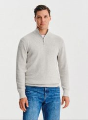 PAKO LORENTE- Szary sweter z rozpinaną stójką. Szare swetry męskie Pako Lorente, bez wzorów, z bawełny, bez kołnierzyka, bez ramiączek. Za 199.99 zł.