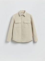 Kurtka koszulowa - beżowy. Brązowe kurtki męskie Reserved, l, bez wzorów, z dzianiny, bez ramiączek, bez kaptura. Za 179.99 zł.