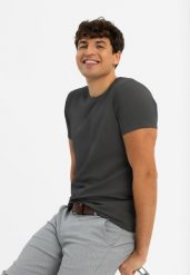 Bawełniana koszulka T-BASIC. Szare t-shirty męskie Volcano, l, bez wzorów, z bawełny, bez kołnierzyka, bez ramiączek. Za 54.99 zł.